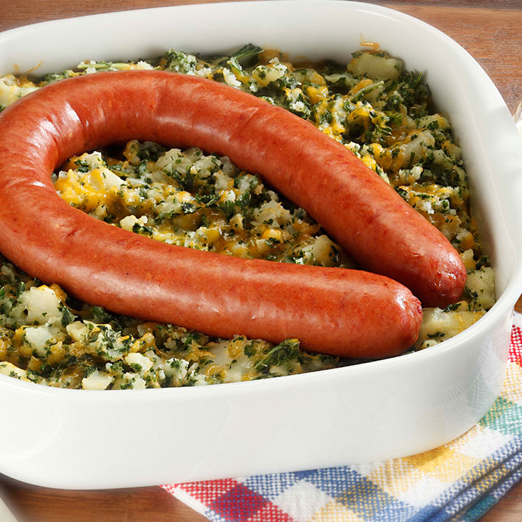 casserole with sausage on top