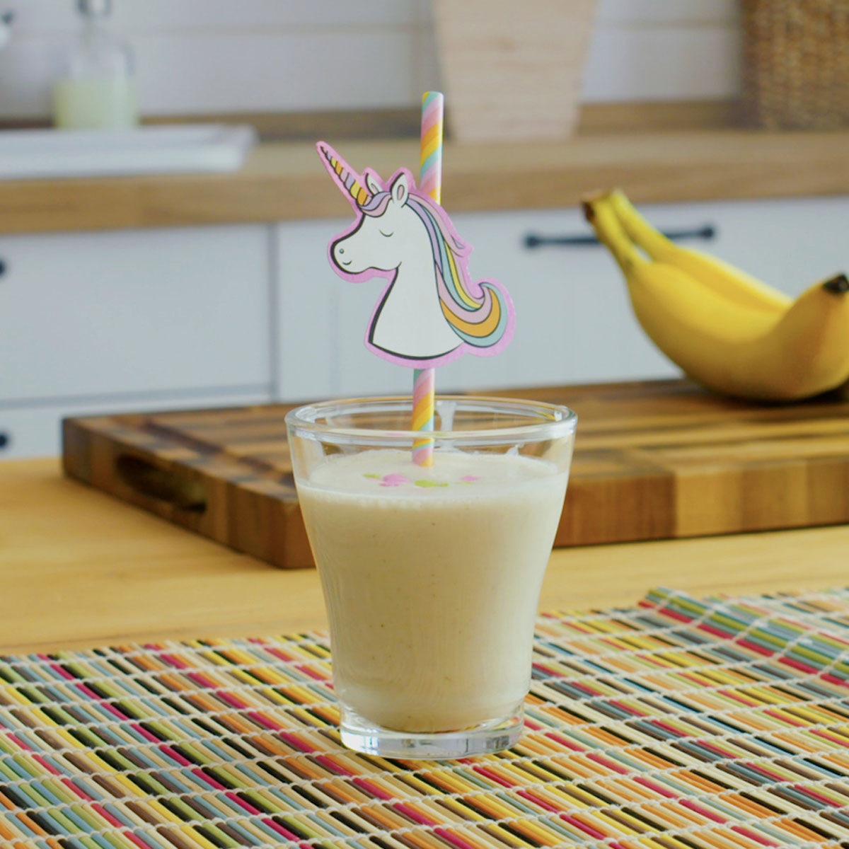 funfetti smoothie with unicorn straw