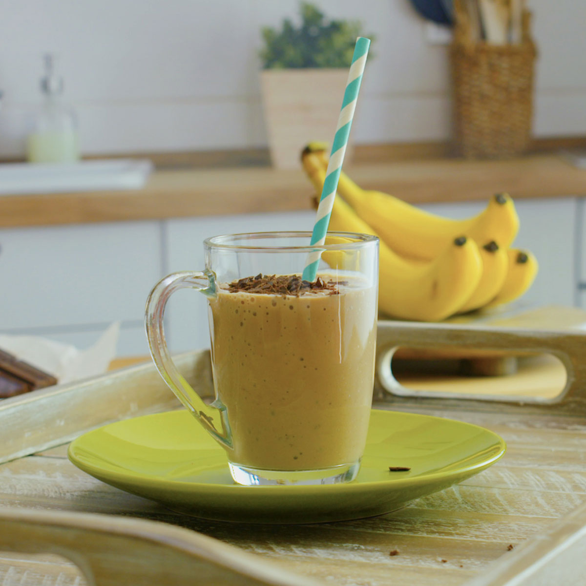 mocha latte smoothie on a kitchen counter