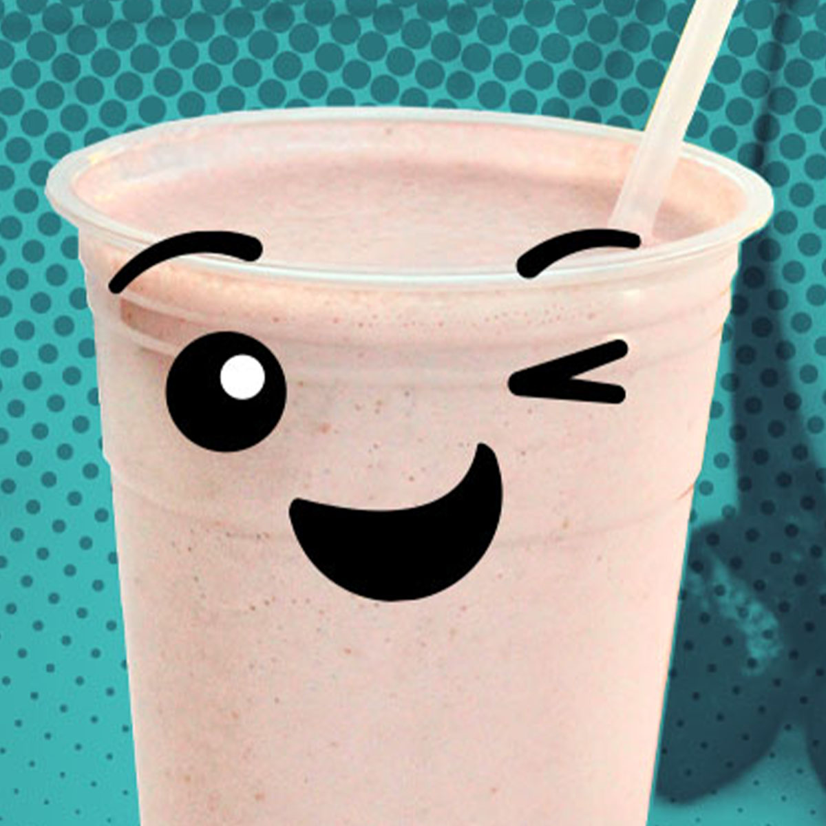 A smoothie with a winking face.