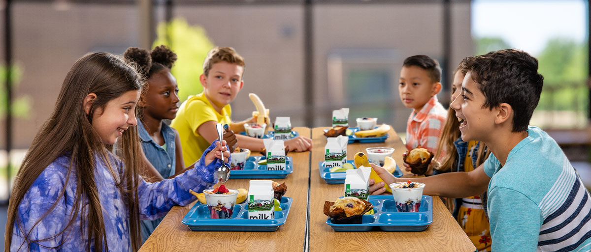 Children eating in a cafeteria