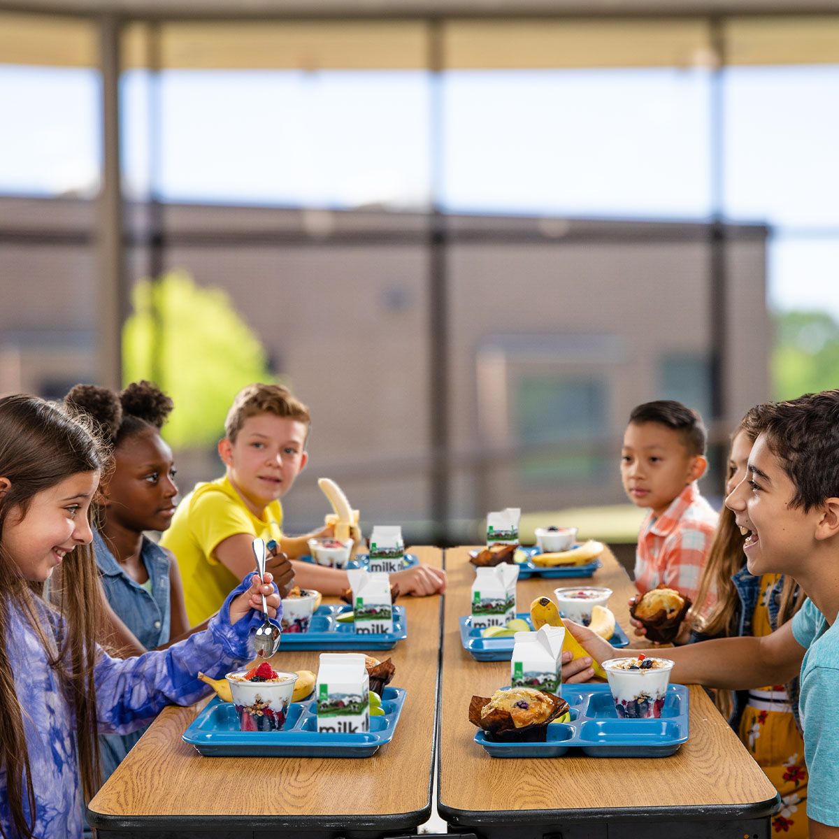 Children eating in a cafeteria