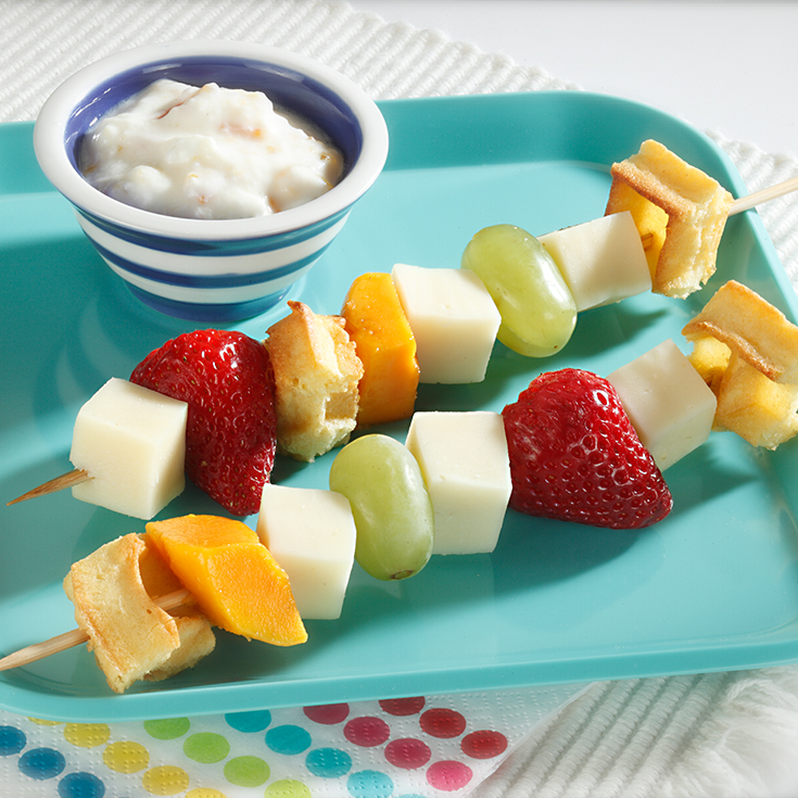 fruit and cheese kabobs with yogurt dip