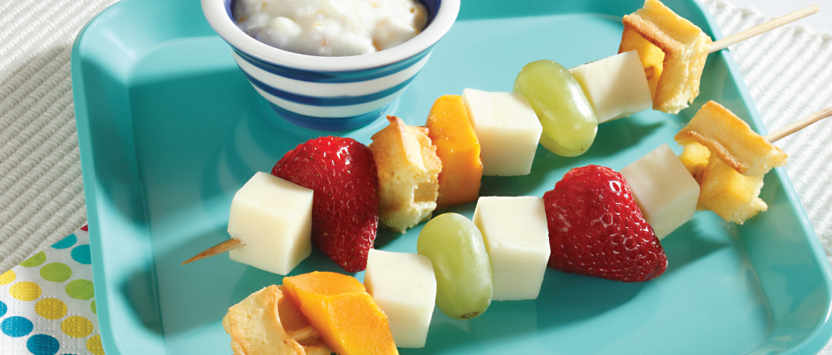 fruit and cheese kabobs with yogurt dip