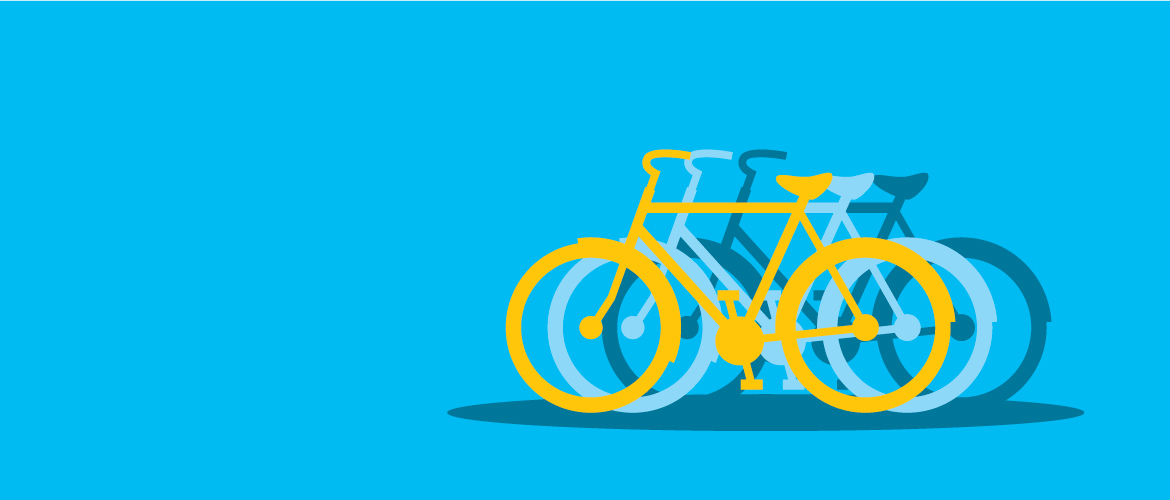 blue background with the outline of a bicycle