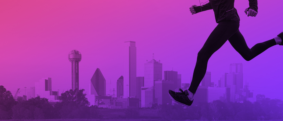 purple background with a silhouette of a runner