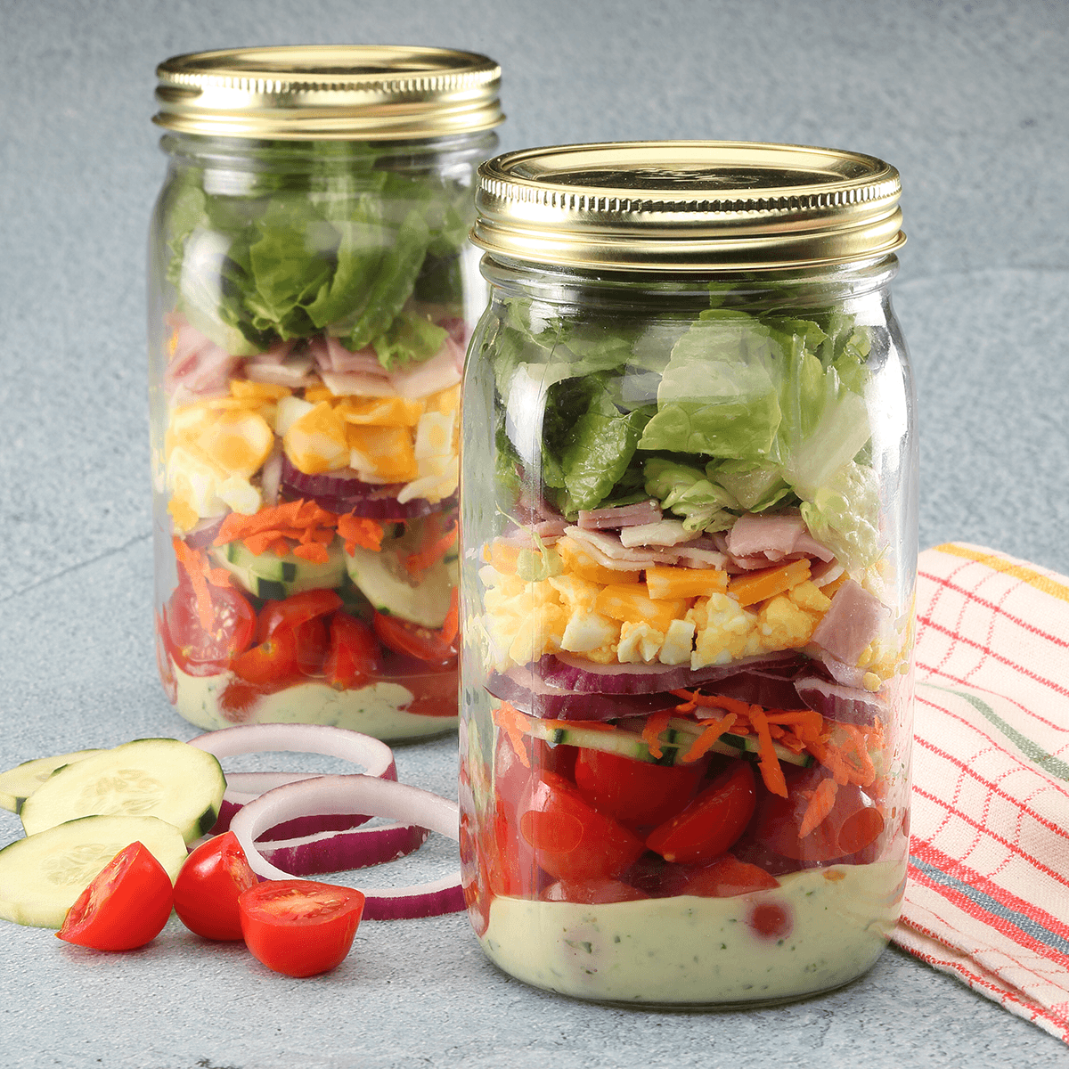 Mason Jar Chef Salad with Creamy Avocado Dressing