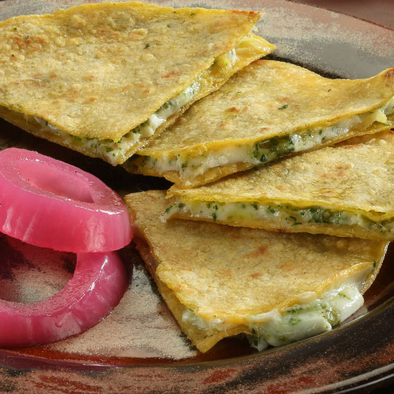 cheese quesadilla with pickled onion