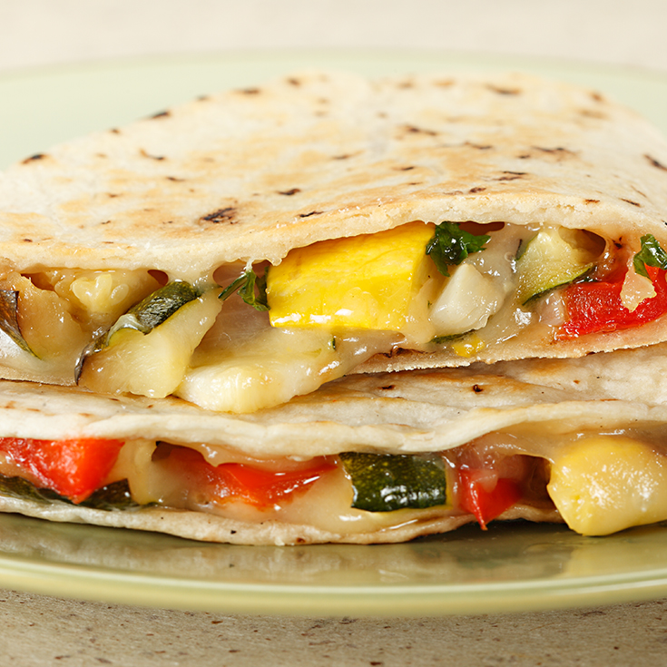 roasted vegetables in a quesadilla