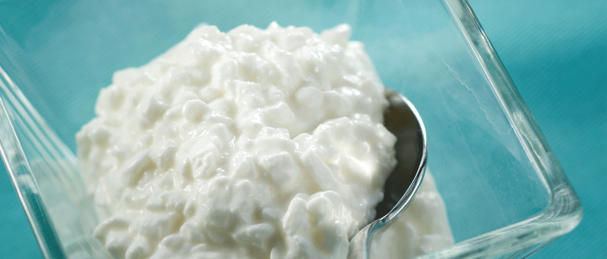 cottage cheese in a bowl with a spoon