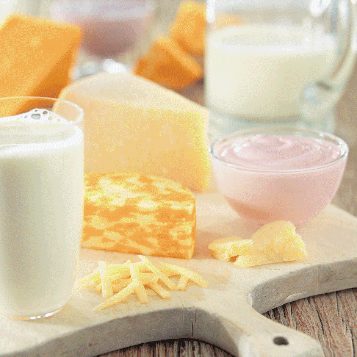 dairy foods - yogurt, milk and cheese