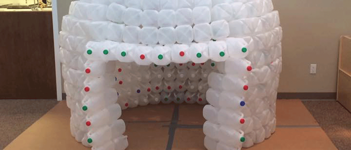 igloo made of milk jugs